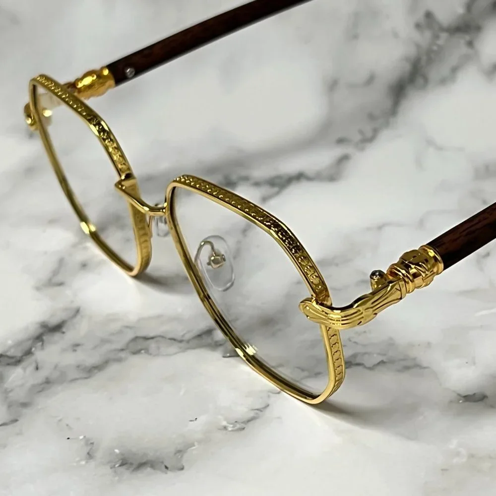 Eye Glasses Round Clear Lens Hip Hop Style Flat‎ Lens Gold Metal Buffs Classic